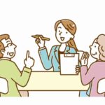 老夫婦と打合せ中のイラスト